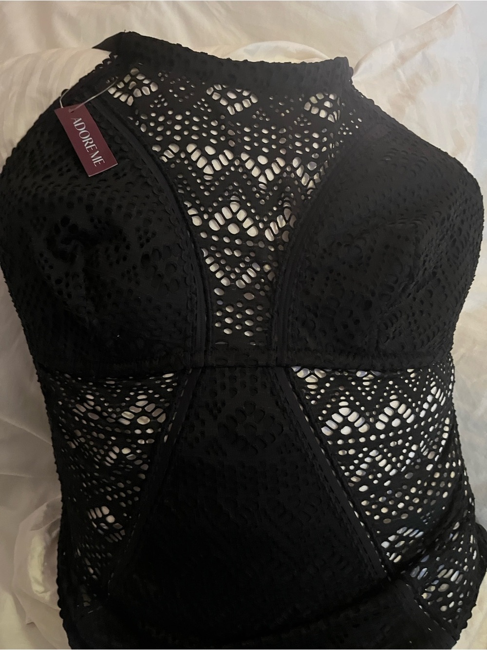 Adore Me NWT Black Crochet Lace One-Piece Swimsuit Plus Size 1X - Picture 7 of 7